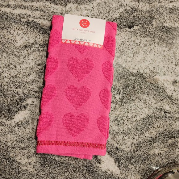 Other - Kitchen Towels set of two. Heart pattern design. Bright Pink color.